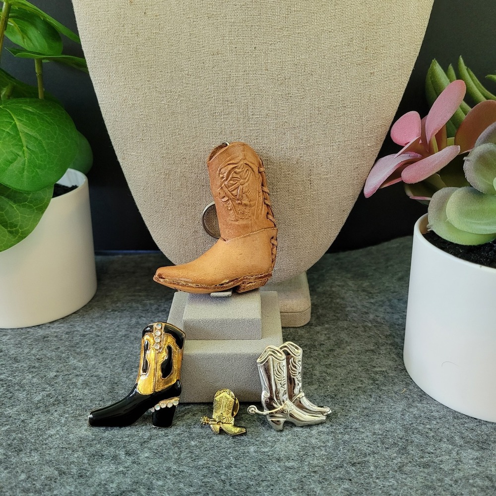 Western Cowboy Lot 4 Boot Keychain High Heel Horse Pins Brooches Mexico